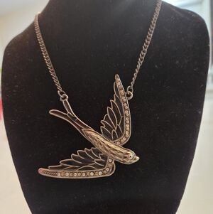 Statement Bird Necklace – Antique  Tone with Crystal Accents